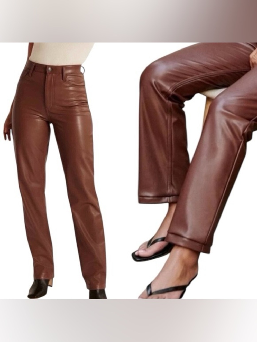 Abercrombie 90s Straight Ultra High Rise Faux Leather Pants Brown - Size 29/8